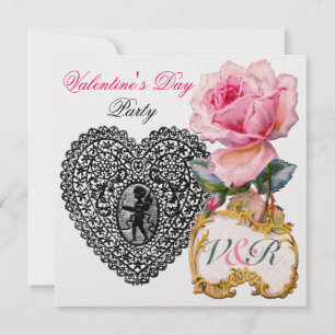 CUPIDO KANTEN HART EN ROZE ROOS VALENTIJN MONOGRAM KAART