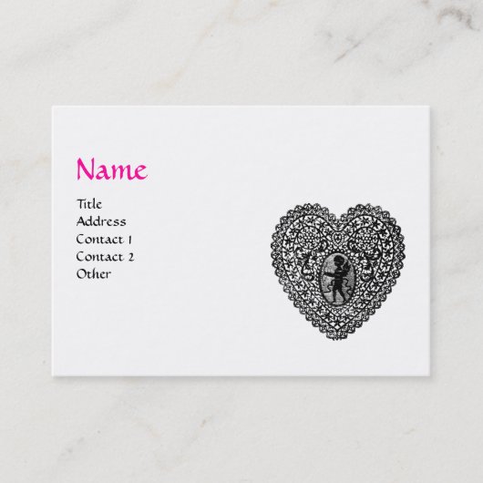 CUPIDO KANTEN HART MONOGRAMMA ,roze, fuchsia Visitekaartje (Voorkant)