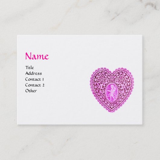 CUPIDO KANTEN HART MONOGRAMMA ,roze, fuchsia Visitekaartje (Voorkant)