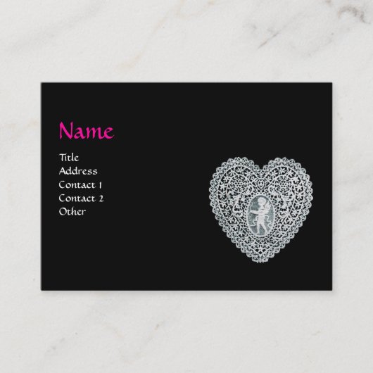CUPIDO KANTEN HART MONOGRAMMA ,roze, fuchsia Visitekaartje (Voorkant)