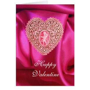 CUPIDO KANTEN HART ZIJDE FUCHSIA ROZE STOF