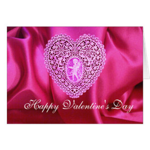 CUPIDO KANTEN HART ZIJDE FUCHSIA STOF, Roze Violet