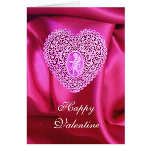 CUPIDO KANTEN HART ZIJDE FUCHSIA STOF, Roze Violet