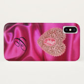 CUPIDO KANTEN HART ZIJDE ROZE FUCHSIA STOF MONOGRA Case-Mate iPhone CASE (Achterkant (horizontaal))