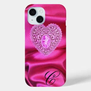 CUPIDO KANTEN HART ZIJDE ROZE FUCHSIA STOF MONOGRA iPhone 15 CASE