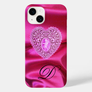 CUPIDO KANTEN HART ZIJDE ROZE FUCHSIA STOF MONOGRA Case-Mate iPhone 14 HOESJE