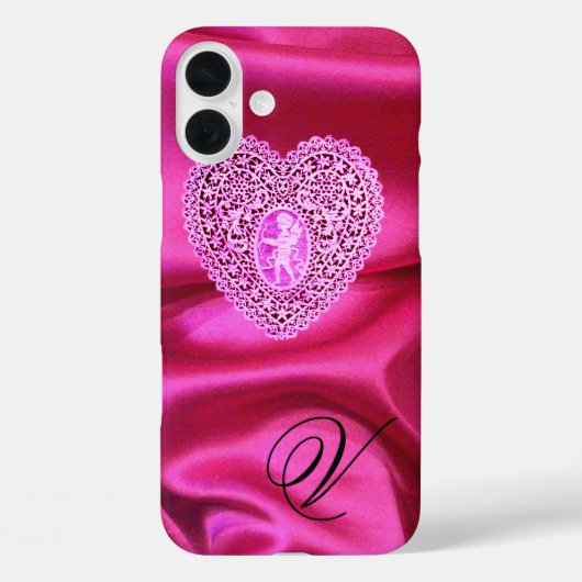 CUPIDO KANTEN HART ZIJDE ROZE FUCHSIA STOF MONOGRA Case-Mate iPhone CASE (Achterkant)