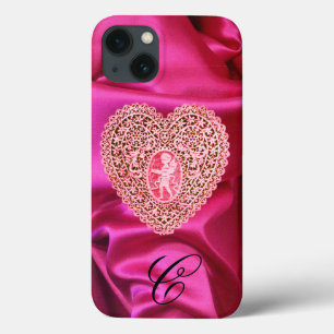 CUPIDO KANTEN HART ZIJDE ROZE FUCHSIA STOF MONOGRA Case-Mate iPhone CASE