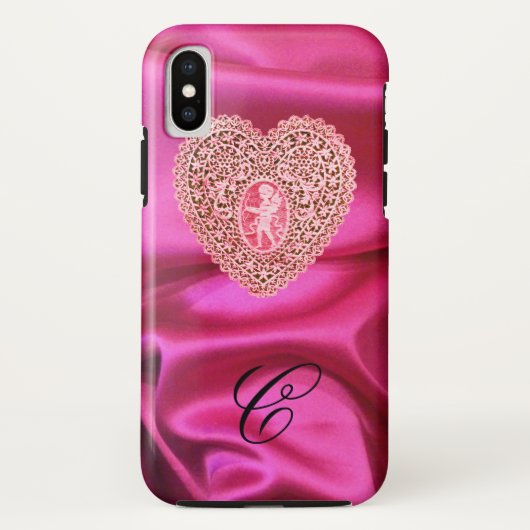 CUPIDO KANTEN HART ZIJDE ROZE FUCHSIA STOF MONOGRA Case-Mate iPhone CASE (Achterkant)