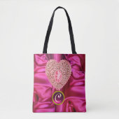 CUPIDO KANTEN HART ZIJDE ROZE FUCHSIA STOF MONOGRA TOTE BAG (Voorkant)