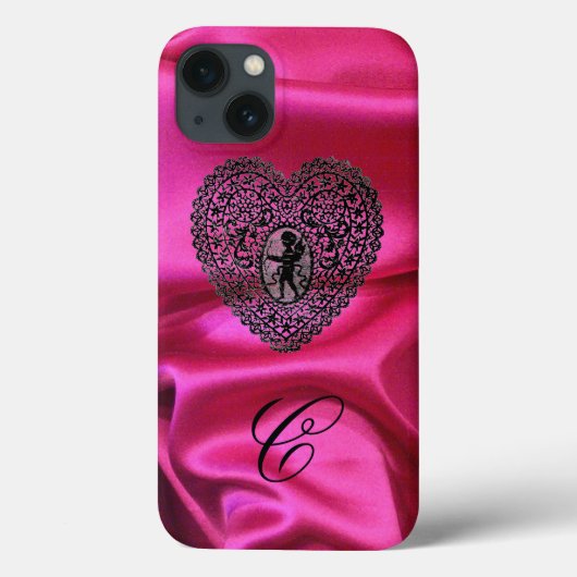 CUPIDO KANTEN HART ZIJDE ROZE STOF MONOGRAM,Zwart Case-Mate iPhone Case (Achterkant)