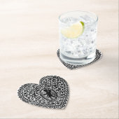 CUPIDO KANTEN HART ZWART WIT FLORAL VALENTIJN DAG KARTONNEN ONDERZETTERS (Insitu)