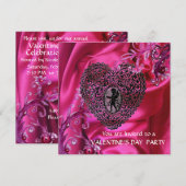 CUPIDO KANTLINT HART OP ROZE FUCHSIA ZIJDE STOF KAART (Voorkant / Achterkant)