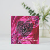 CUPIDO KANTLINT HART OP ROZE FUCHSIA ZIJDE STOF KAART (Staand voorkant)