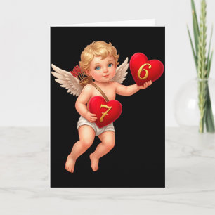 Cupido met 6 en 7 harten Valentijnsmeme Schattig Kaart