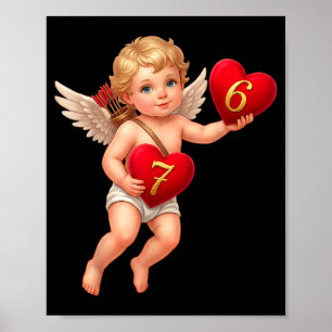 Cupido met 6 en 7 harten Valentijnsmeme Schattig Poster