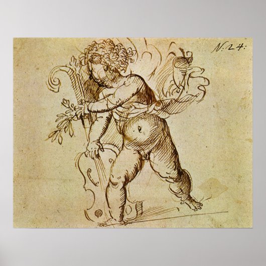 Cupido met een viool door Domenico Campagnola Poster (Voorkant)