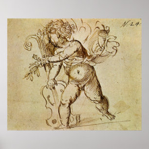 Cupido met een viool van Domenico Campagnola Poster