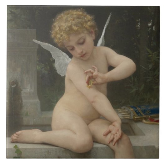 Cupido met een vlinder (door Bouguereau) Tegeltje (Voorkant)