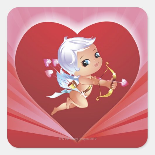 Cupido met pijl en boog vierkante sticker (Voorkant)