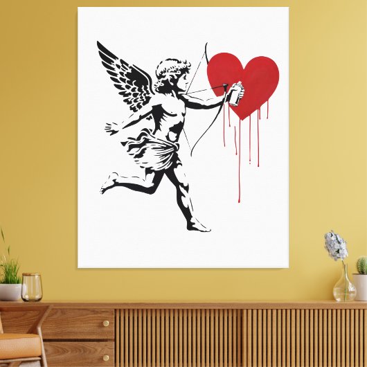 Cupido met spuitbus canvas afdruk (Insitu (Woonkamer))