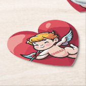 Cupido op Rode Hart Kartonnen Onderzetters (Gekanteld)