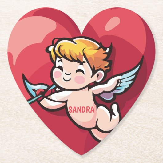 Cupido op Rode Hart Kartonnen Onderzetters (Voorkant)