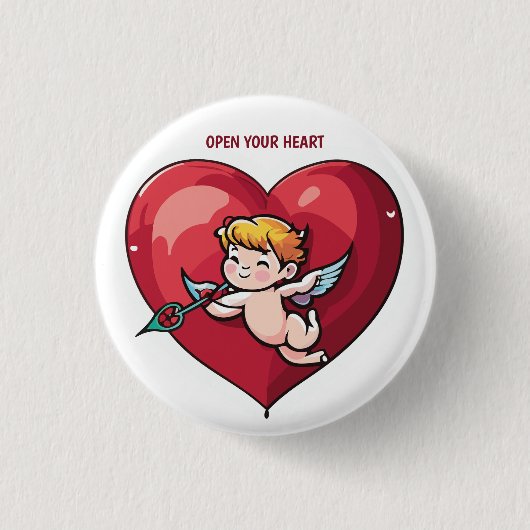 Cupido op Rode Hart Ronde Button 3,2 Cm (Voorkant)