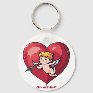 Cupido op Rode Hart Sleutelhanger