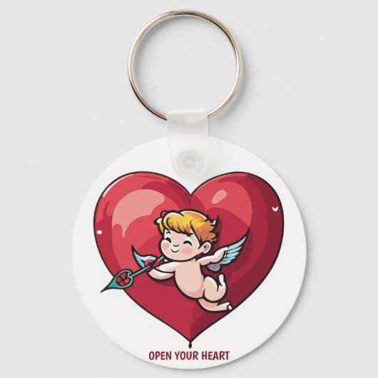 Cupido op Rode Hart Sleutelhanger (Voorkant)
