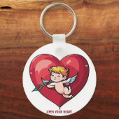 Cupido op Rode Hart Sleutelhanger (Voorkant)