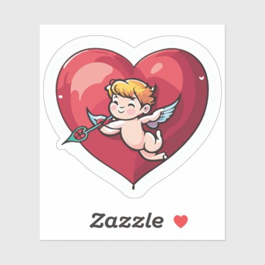 Cupido op Rode Hart Sticker (Vel)