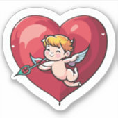 Cupido op Rode Hart Sticker (Voorkant)