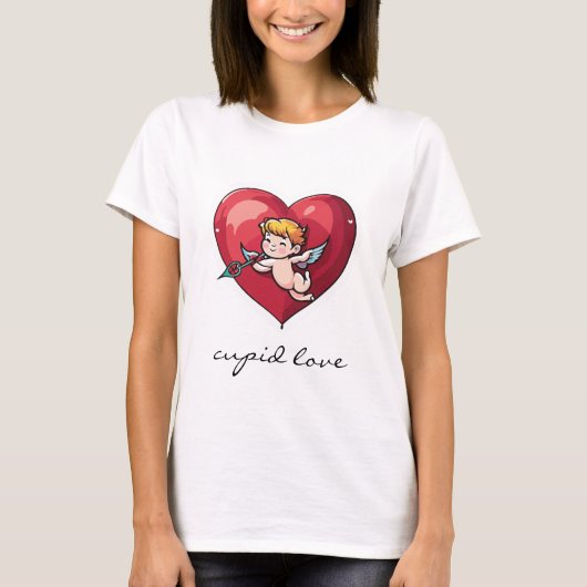 Cupido op Rode Hart T-shirt (Voorkant)
