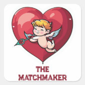 Cupido op Rode Hart Vierkante Sticker (Voorkant)
