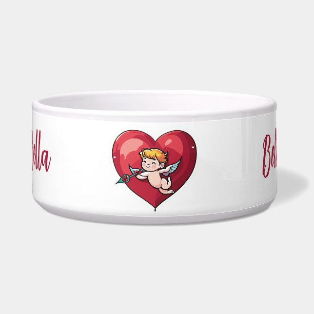 Cupido op Rode Hart Voerbakje (Voorkant)