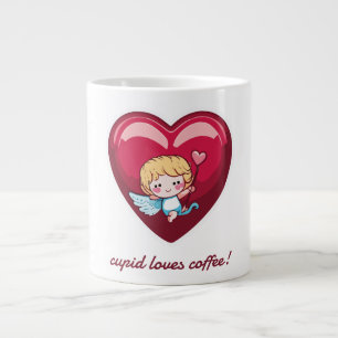 Cupido op Rood Hart met Roze Pijlhoofd Grote Koffiekop