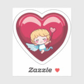 Cupido op Rood Hart met Roze Pijlhoofd Sticker (Vel)