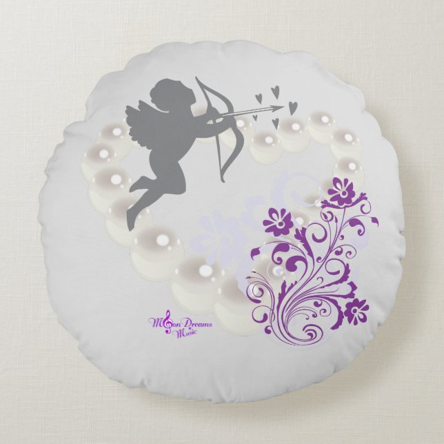 Cupido Parels Bloemenhart Zilver Grijs Rond Kussen (Voorkant)