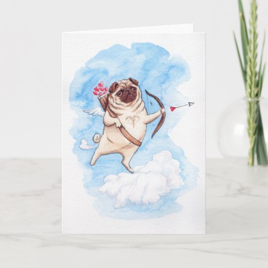 Cupido pug valentijn feestdagen kaart (Voorkant)