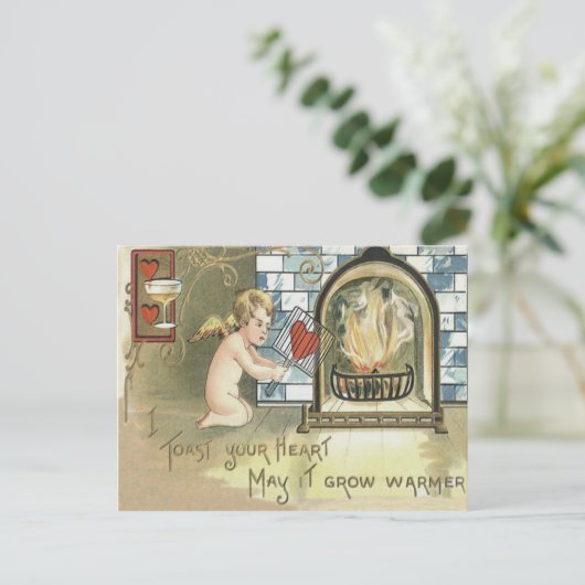 Cupido Toast Hart open haard Briefkaart (Staand voorkant)