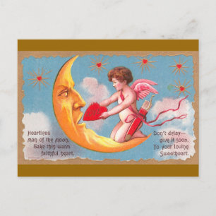 Cupido voedt hart naar maan Valentijn Feestdagenkaart