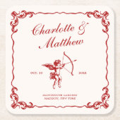 Cupido's Arrow Red Vintage Wedding Kartonnen Onderzetters (Voorkant)