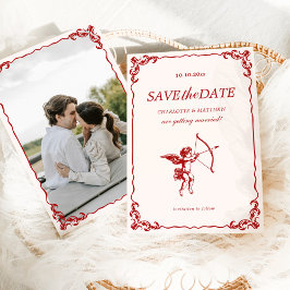 Cupido's Arrow Red Vintage Wedding Save the Date Kaart
