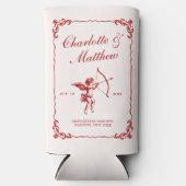 Cupido's Arrow Red Vintage Wedding Seltzer Blikjeskoeler (Voorkant)
