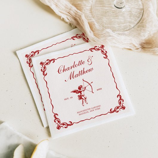 Cupido's Arrow Red Vintage Wedding Servet