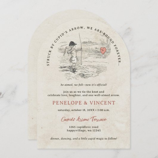 Cupido's Arrow Uitnodiging voor een bruiloft (Voorkant / Achterkant)