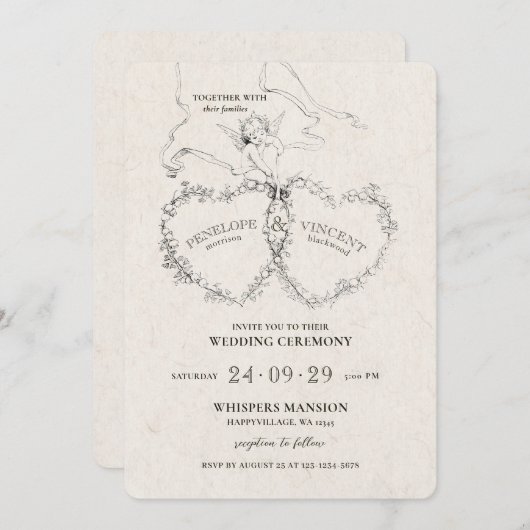 Cupido's Arrow Uitnodiging voor een bruiloft (Voorkant / Achterkant)