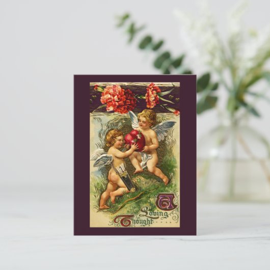 Cupido's en Anjers Vintage Valentijn Feestdagenkaart (Staand voorkant)