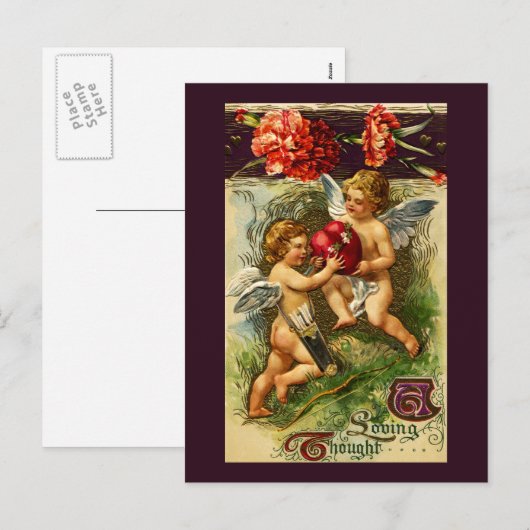 Cupido's en Anjers Vintage Valentijn Feestdagenkaart (Voorkant / Achterkant)